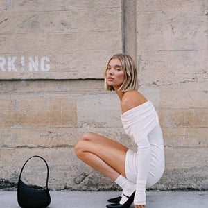 Matte Jersey Off Shoulder Mini Dress THE HIRE Matte Jersey Off Shoulder Mini Dress THE HIRE